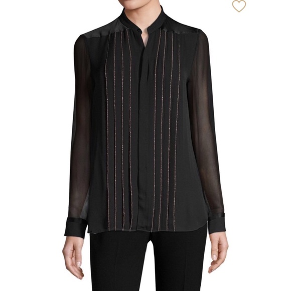 Elie Tahari Tops - ✨Sold✨Elie Tahari Pleated Button-Down Silk Blouse